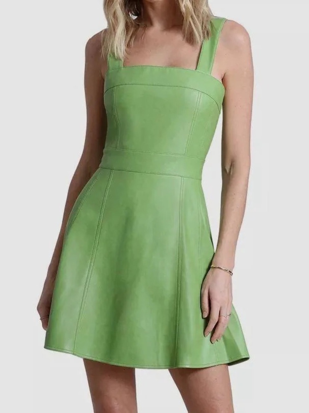 Avec Les Filles Faux Leather Green Mini Dress Medium